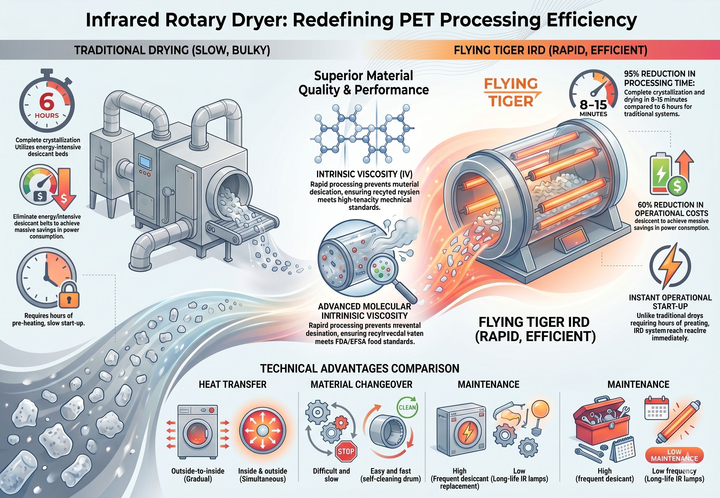 Infographic comparing outside-in hot air transfer with the IRD inside-out molecular vibration heating.