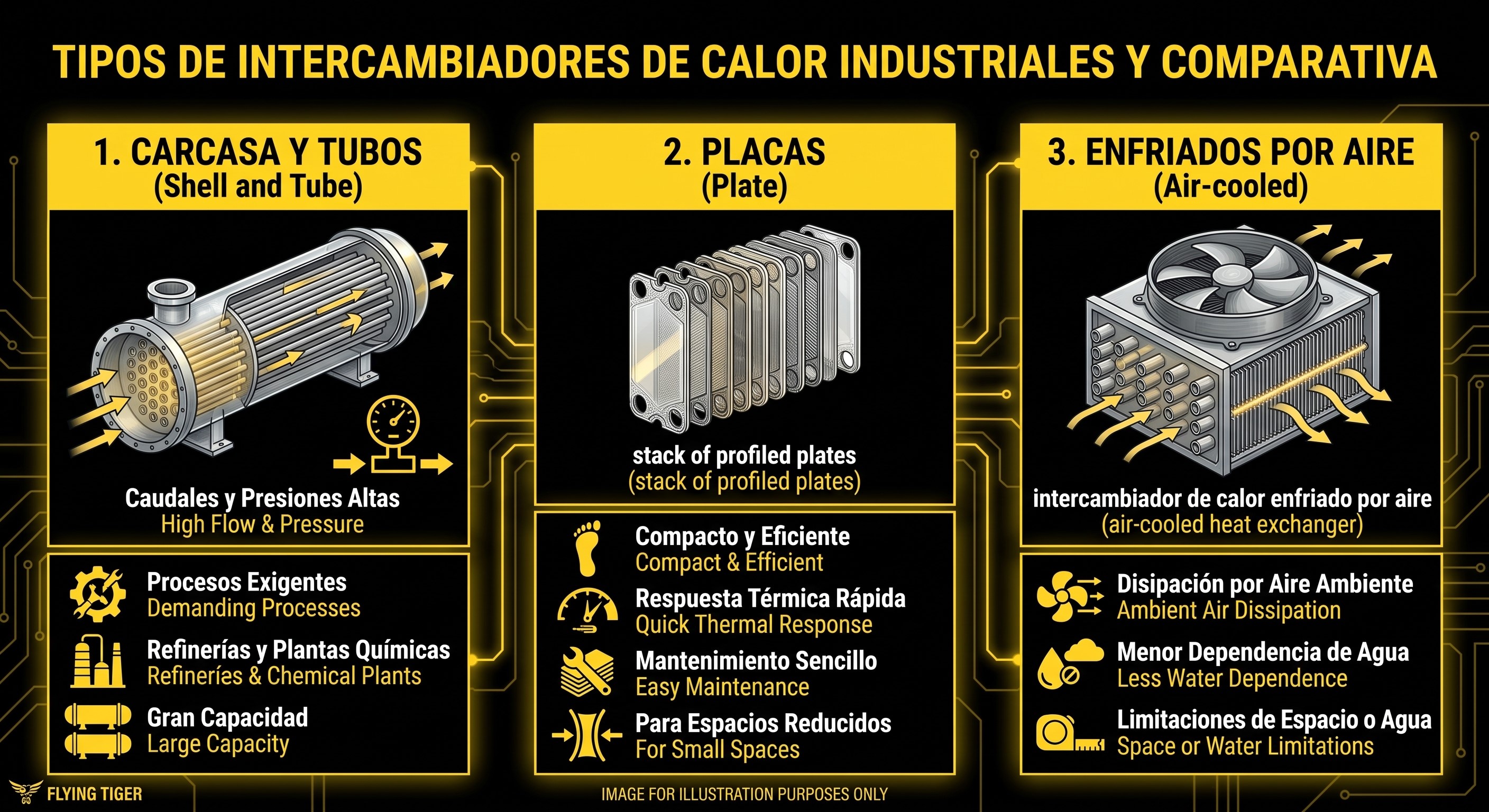 FLYING TIGER industrial heat exchanger types and comparison chart.