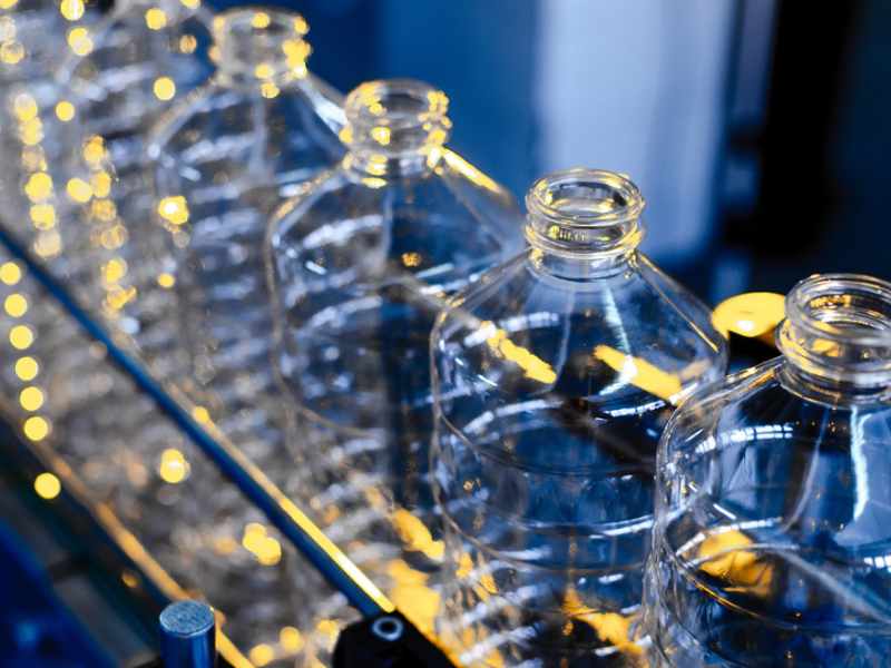 PET bottles under plastic manufacturing process.
